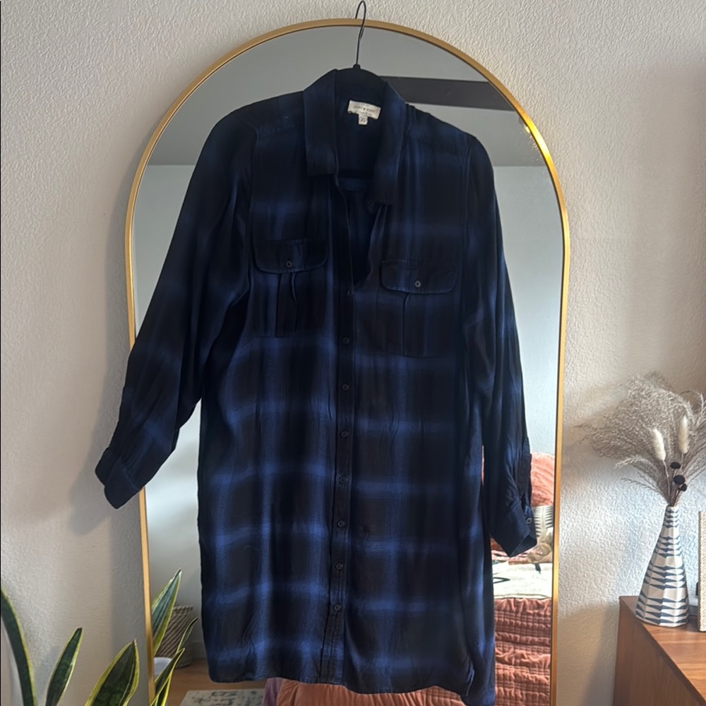Blue and Black Plaid Shirt Dress
